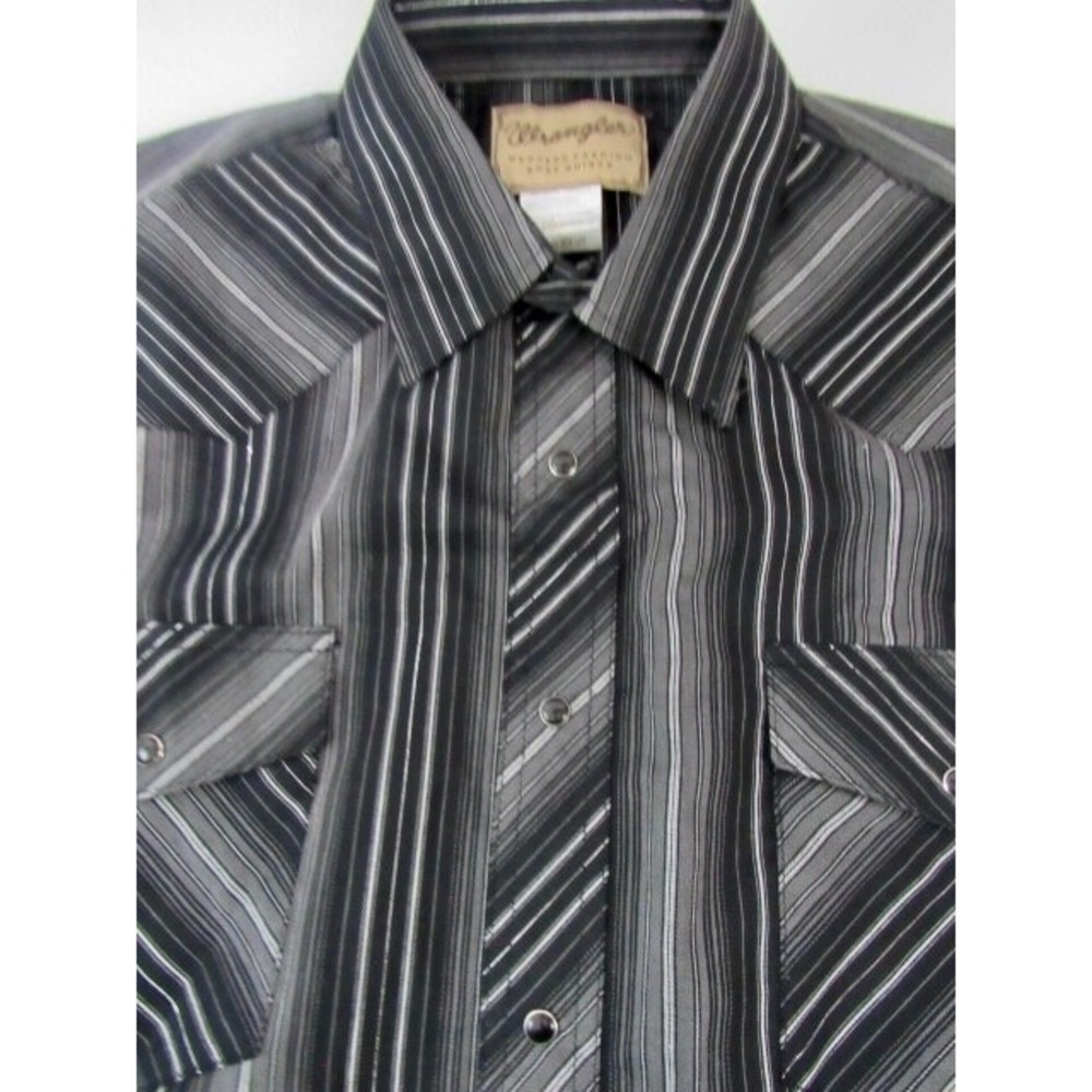 Wrangler Western Black Geometric Sz 2XL/Big Pearl Snap Polyโ Blend Western Shirt